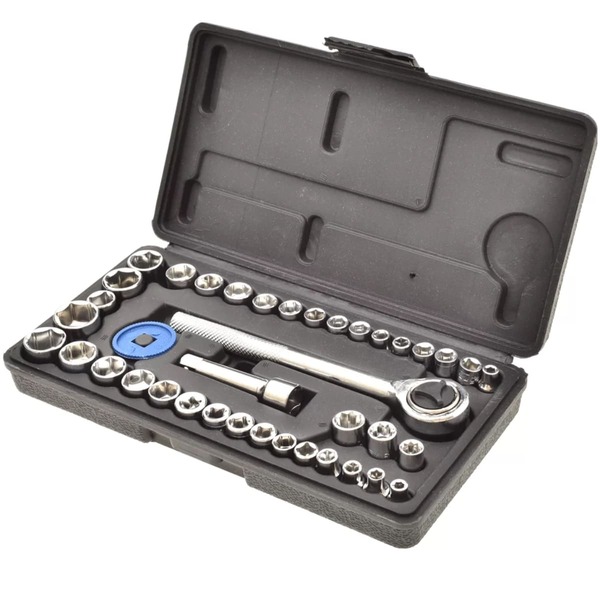 Kit Jogo De Soquete Sextavado Com Catraca 1/4" - 40 Pçs | Fer